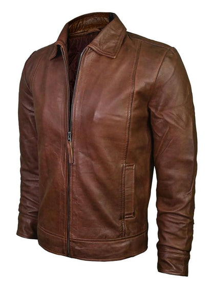 PT Brown Leather Jacket for Men