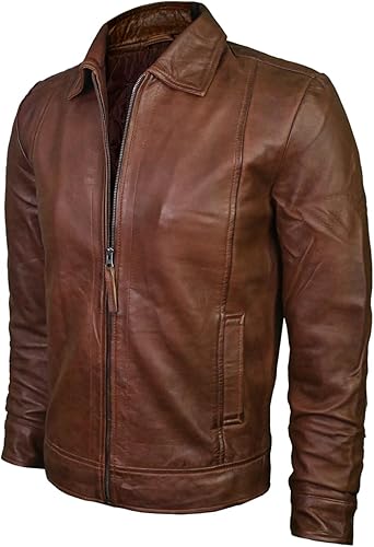 PT Brown Leather Jacket for Men