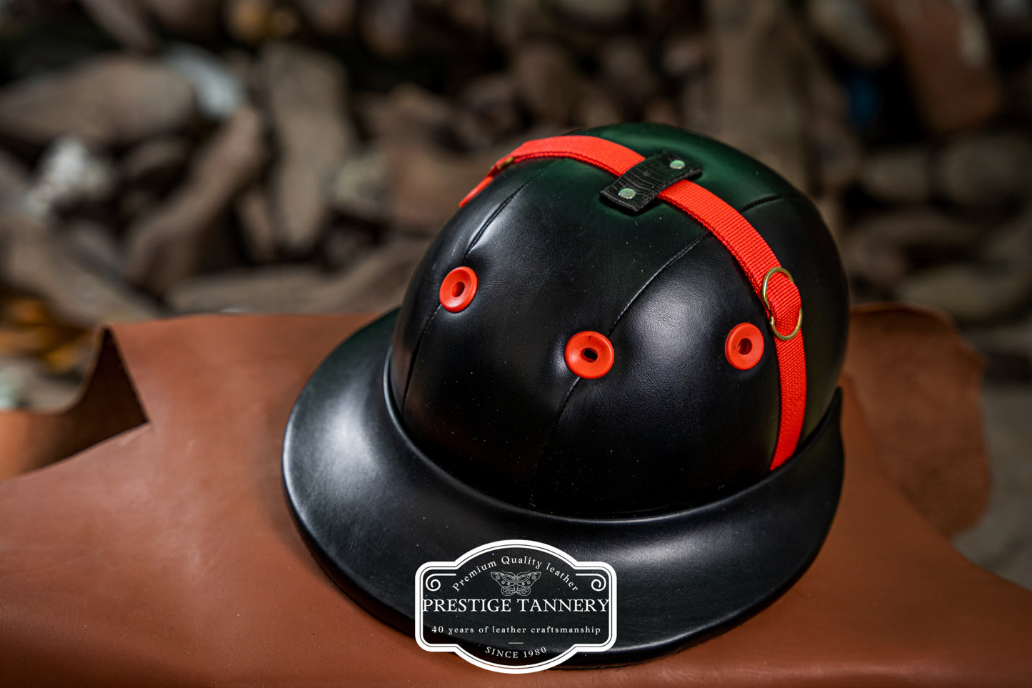 Black with Red Stripes Polo Helmet