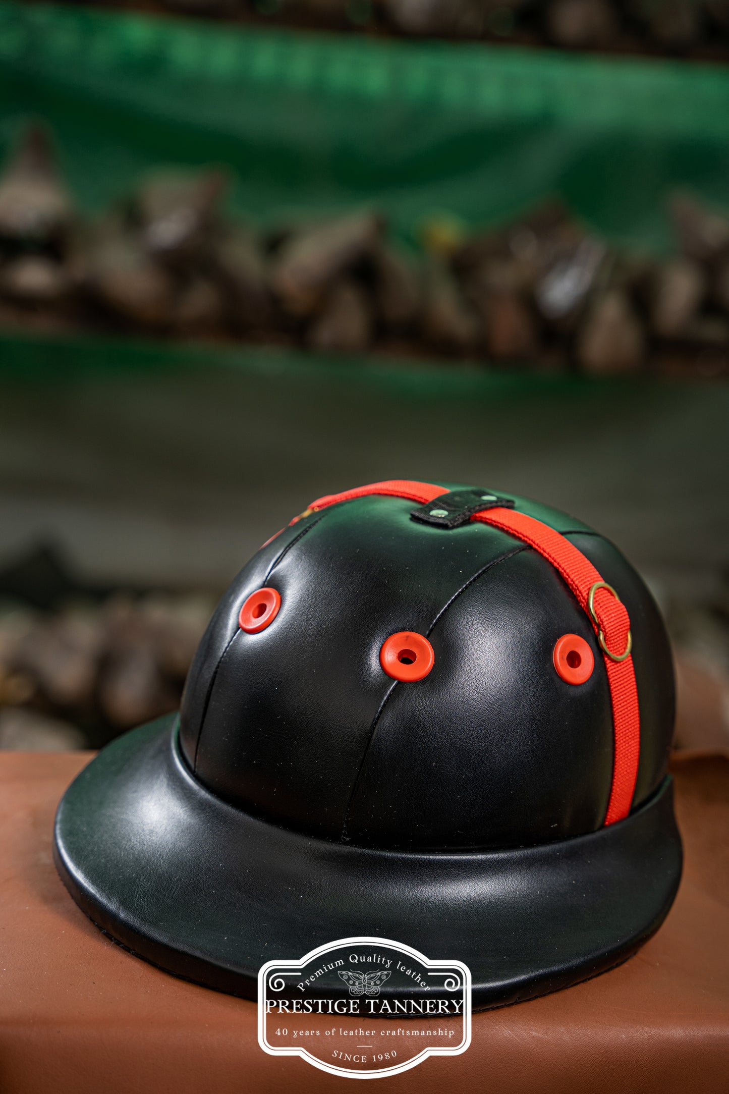 Black with Red Stripes Polo Helmet