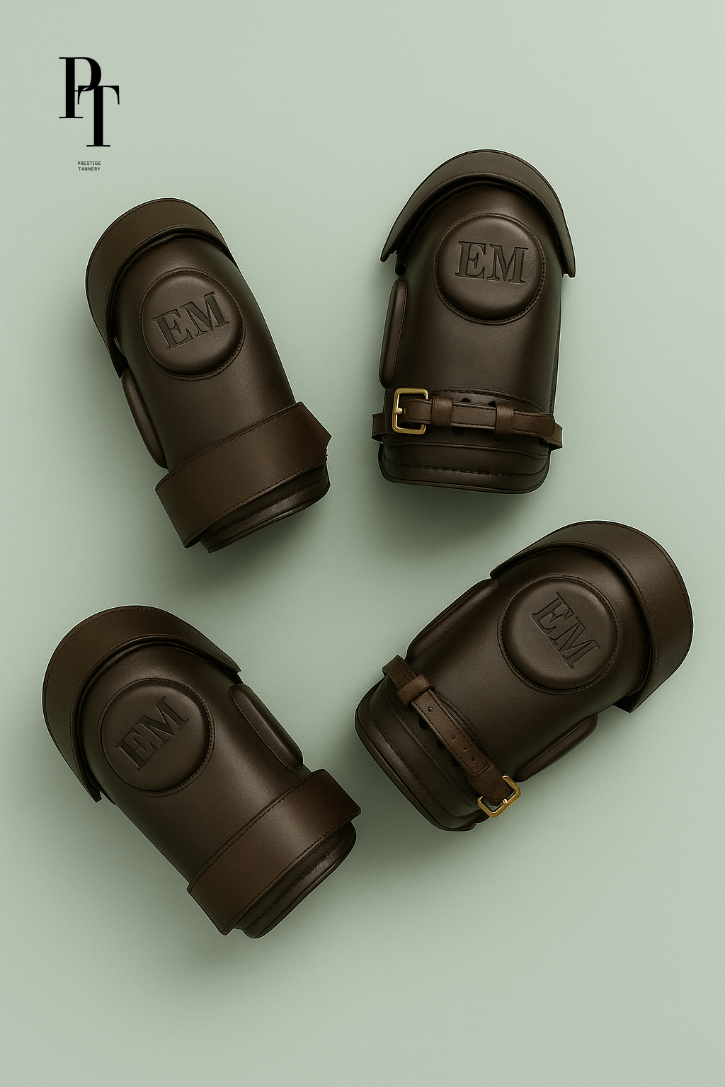Classic Brown Leather Knee Guards - Monogrammed