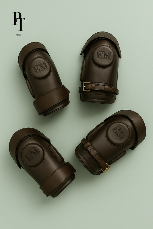 Classic Brown Leather Knee Guards - Monogrammed