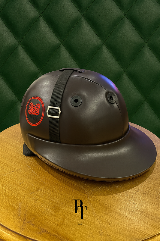 Pro Leather Helmet – Brown Leather with Black Strap