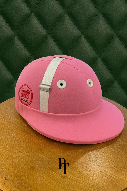 Prestige Tannery Fabric Helmet – Pink with White Strap