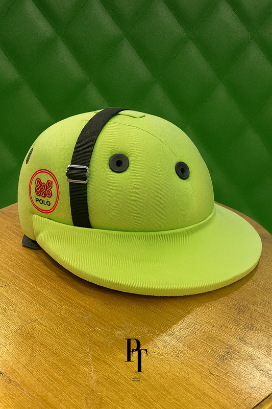 Prestige Tannery Polo Fabric Helmet – Neon Green with Black Strap