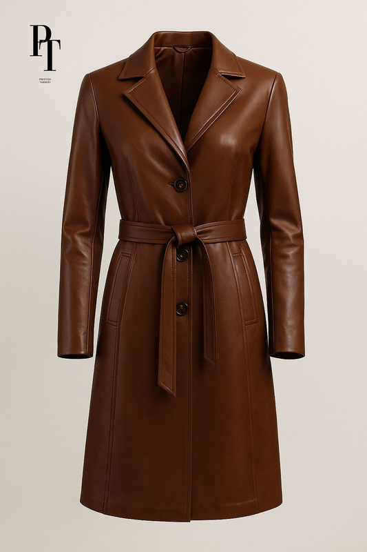 Prestige Tannery Brown Leather Trench Coat
