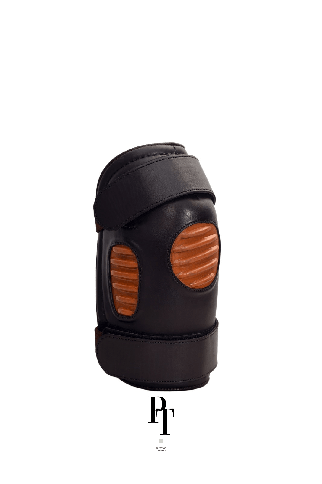 Elite Leather Knee Guards – Dark Brown with a Surge of Orange